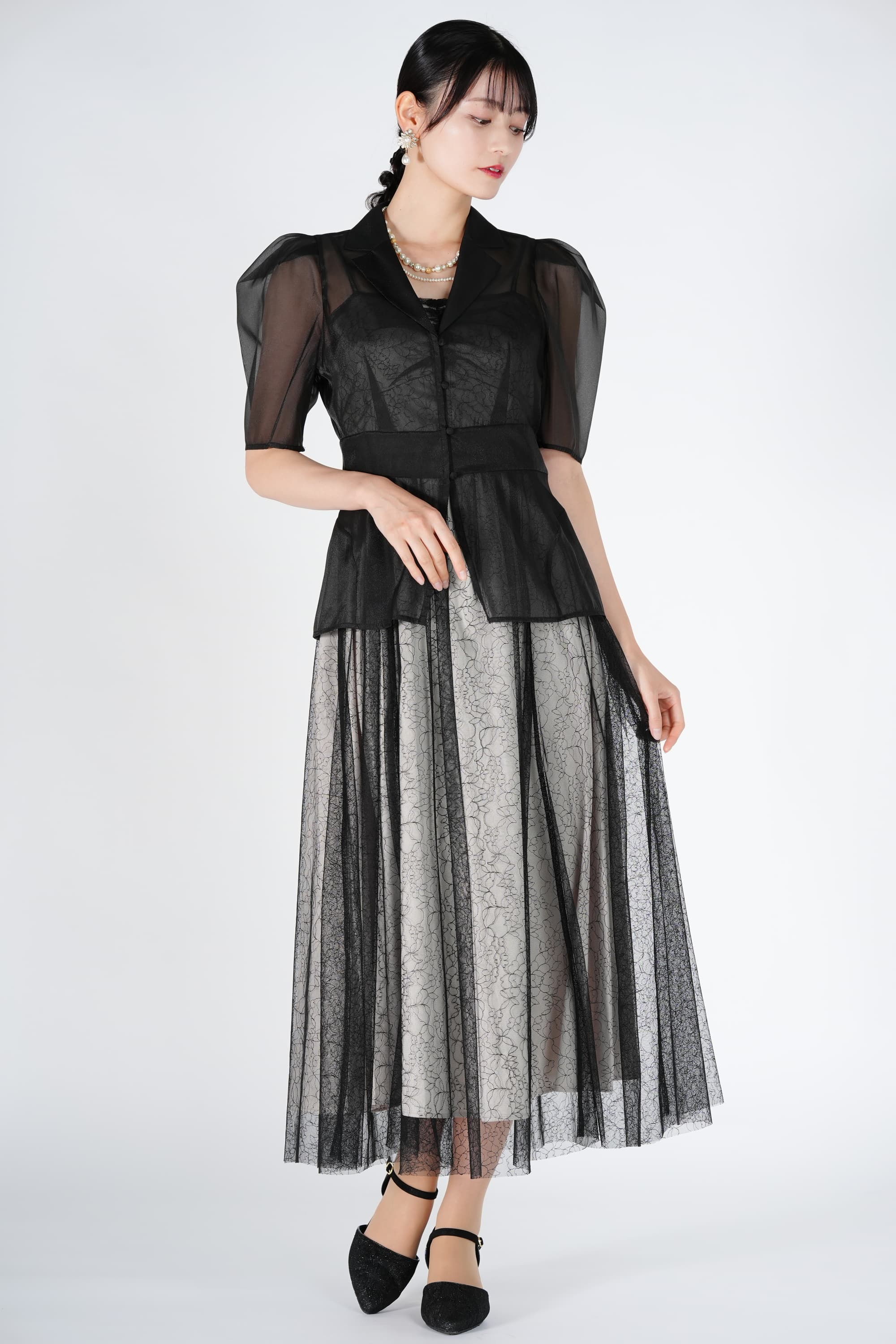 SNIDEL シアージャケット×ブラックドレス (S) をレンタル - 結婚式