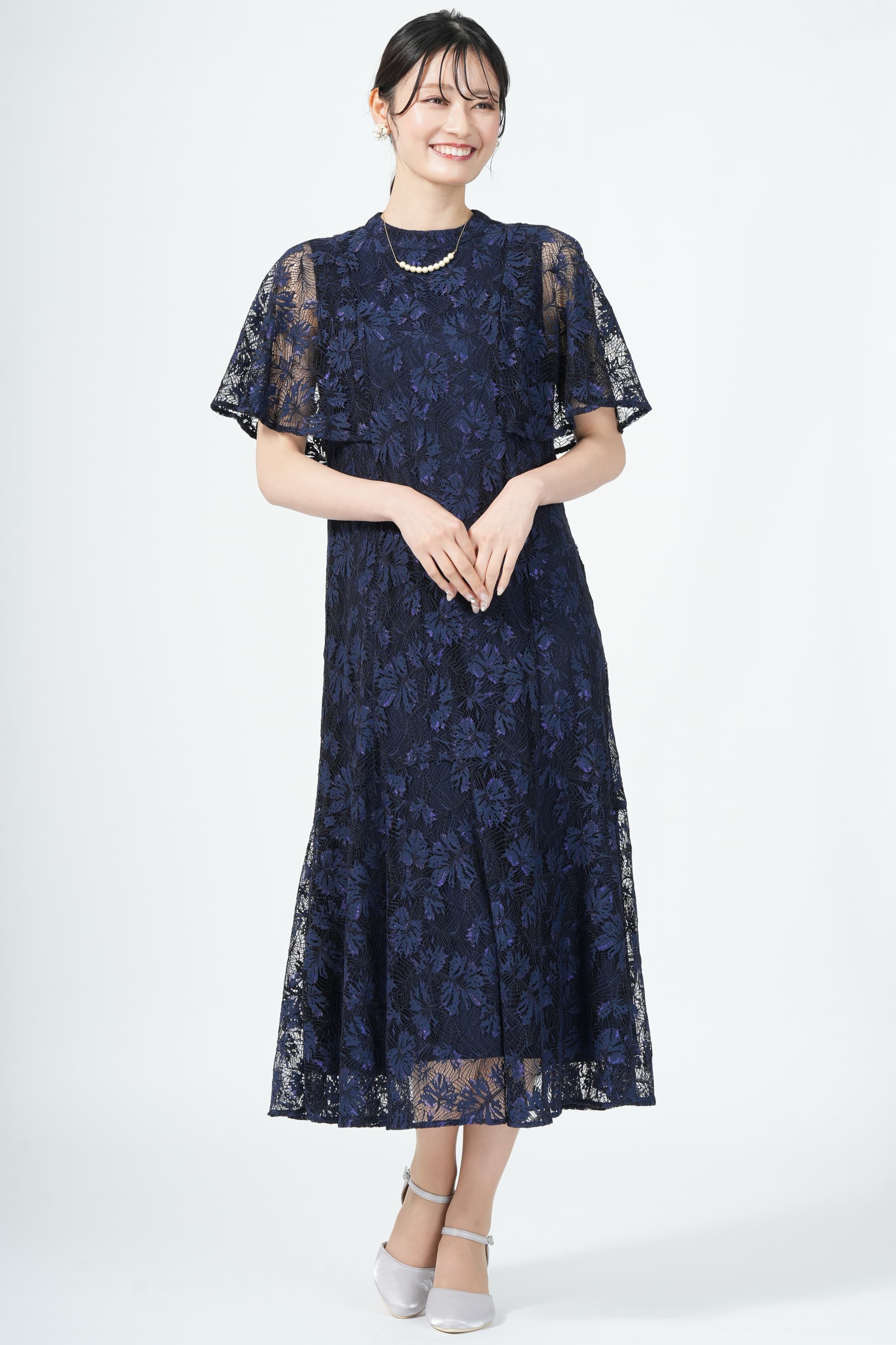 NOLLEY'S ラメ糸光沢フレアスリーブネイビードレス (S) をレンタル