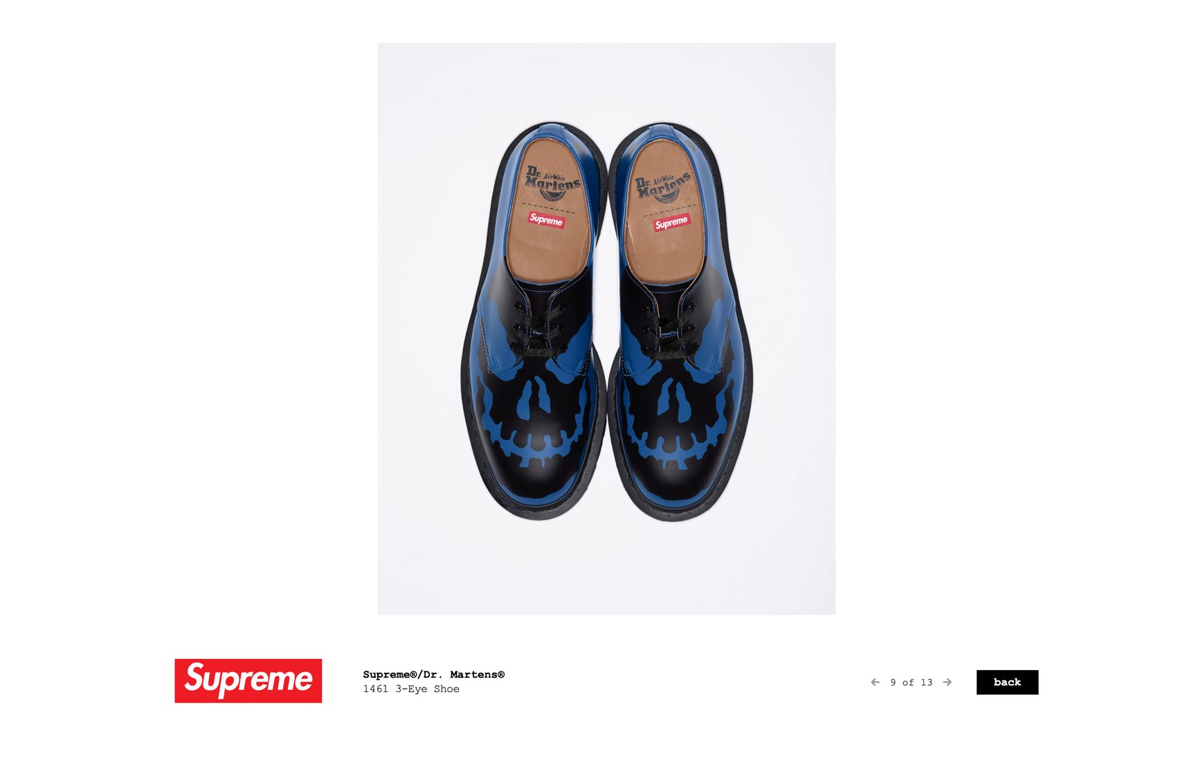 シュプリームとドクターマーチンのコラボ新作、スカルモチーフあしらっ