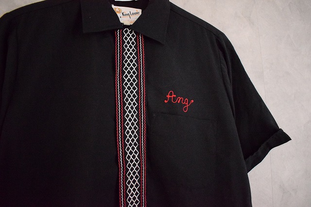 60年代 キングルイ ボーリングシャツ オープンカラー 開襟 黒 ブラック