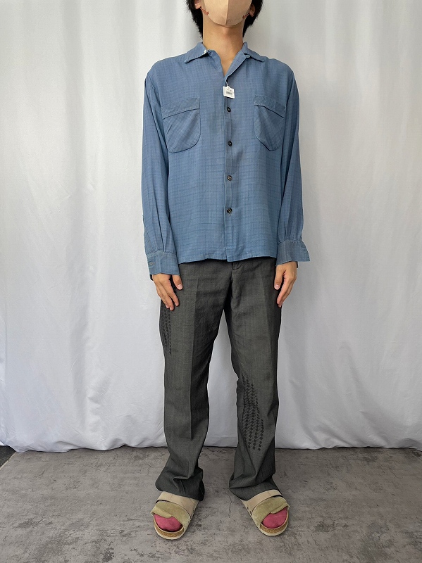 70's 60s 70s 60年代 70年代 開襟 長袖 青 ブルー │ヴィテージ古着屋