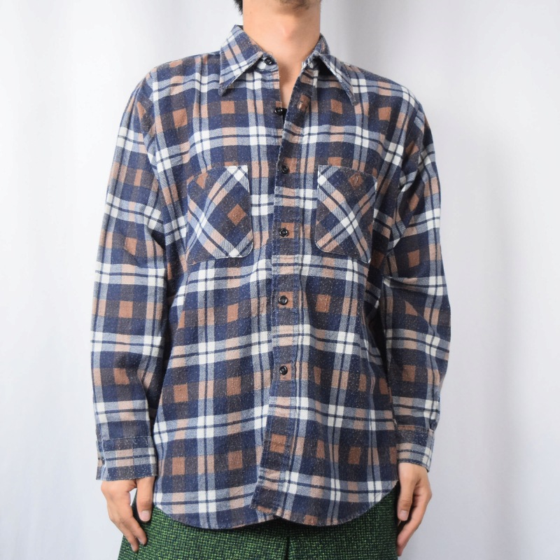 70年代 70s ビッグマイク アメリカ製 フランネル コットン 長袖
