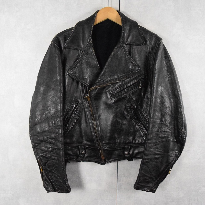 70s 70年代 レザージャケット 黒 ブラック 革ジャン│ヴィテージ古着屋