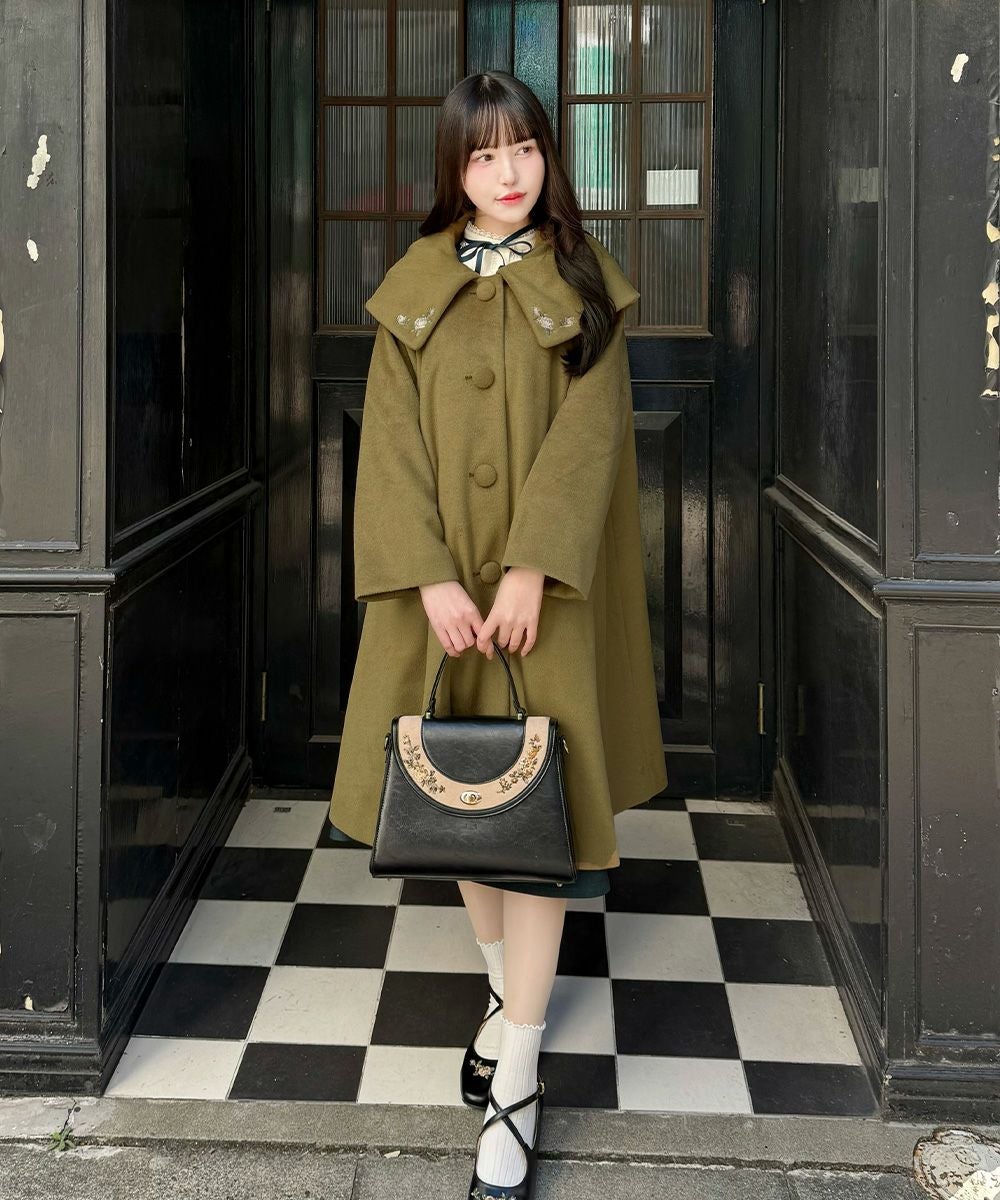 あったか素材】ローズ刺繍ビッグカラーオーバーコート/an another