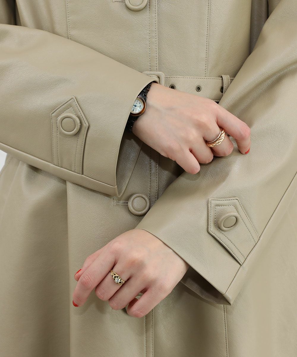 □フェイクレザー開衿コート/an another angelus [47BD03j003] | F