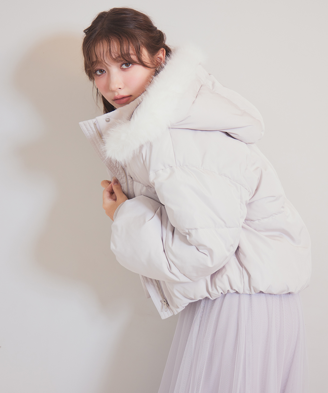 the Barnnetアイボリー 合成ファーコート ショート フェイクファー