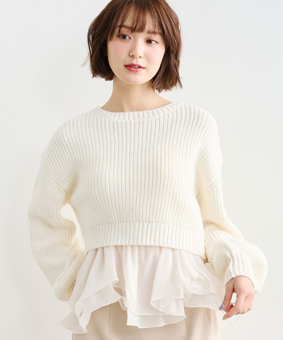 愛され名品】ペプラムブラウス×パフスリーブニットセット｜PETAL