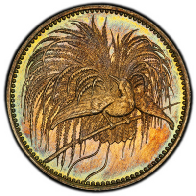 SOLD】1894年A ドイツ領ニューギニア🇩🇪 極楽鳥 1/2マルク銀貨 PR65