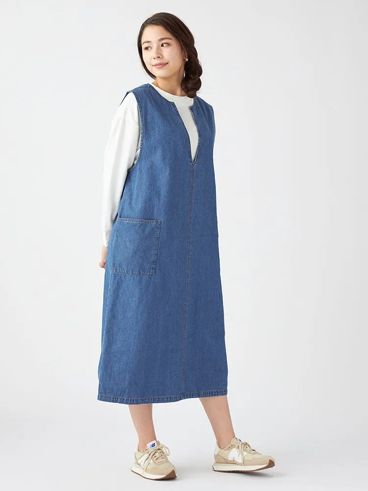 サックス 【No Jean(ノージーン)】デニムキーネックジャンパースカート