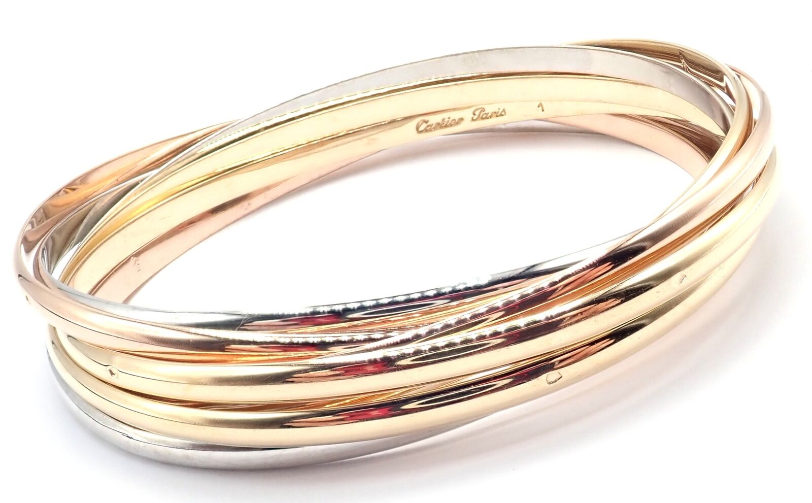 Authentic! Vintage Cartier 18k Tricolor Gold 7 Band Trinity Bangle