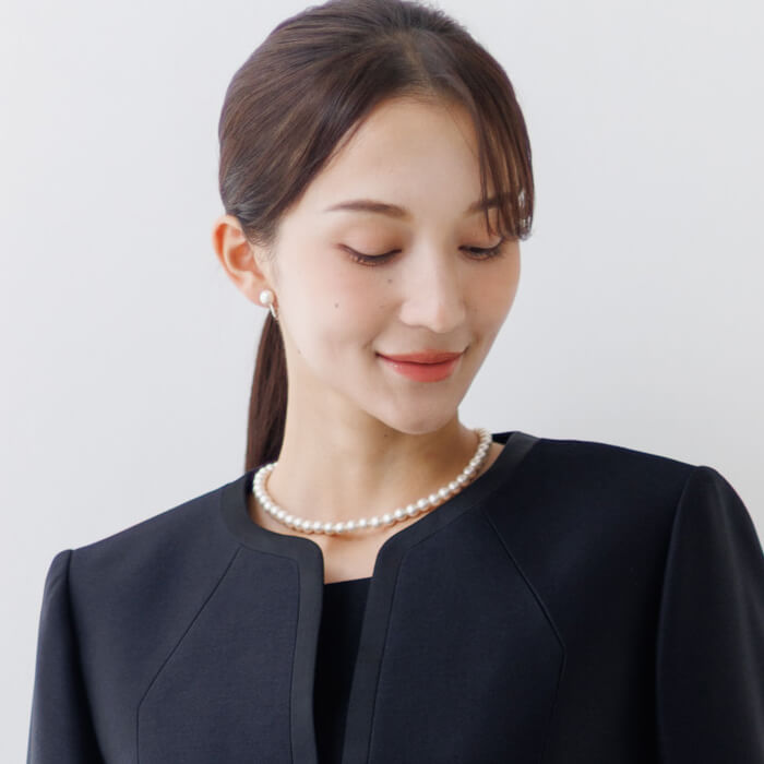 貝パールのネックレス、イヤリングセット S・ホワイト｜東京ソワール