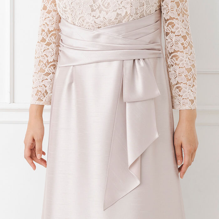 ラッセルレース×シャンタンのロングドレス 13号・ピンクベージュ