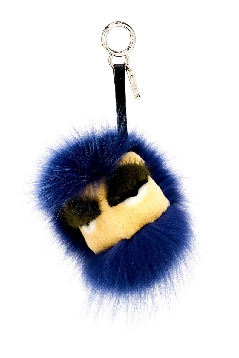 Fendi Blue And Black Fur Monster Purse Charm - Foxy Couture Carmel