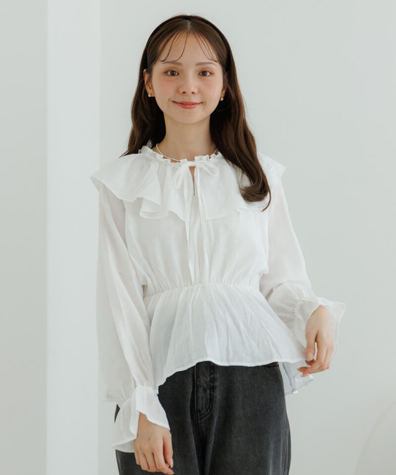 40%OFF】pearl ruffled blouse～ﾊﾟｰﾙﾗｯﾌﾙﾄﾞﾌﾞﾗｳｽ | flower／フラワー