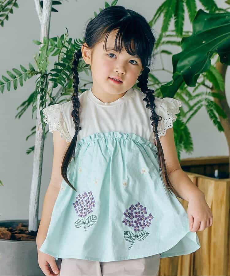 ☆SALE☆【リンク】あじさい 刺繍ドッキングトップス（S207055