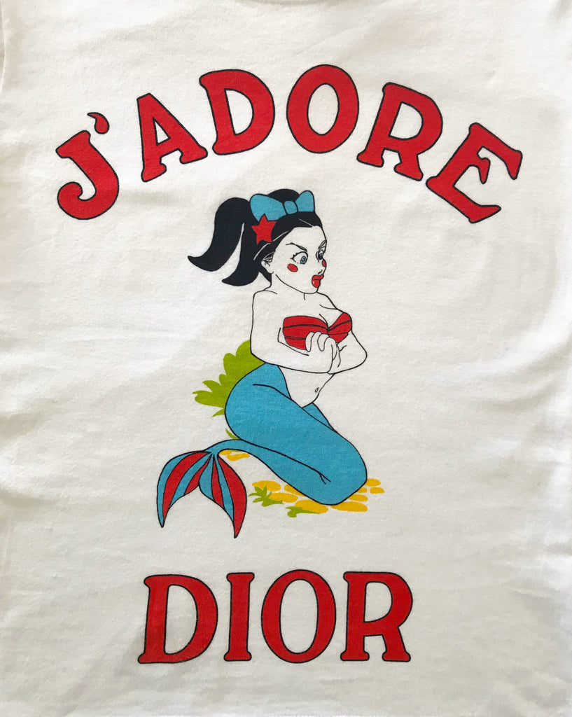 Christian Dior J'adore Dior Mermaid Cartoon Logo Print T-Shirt