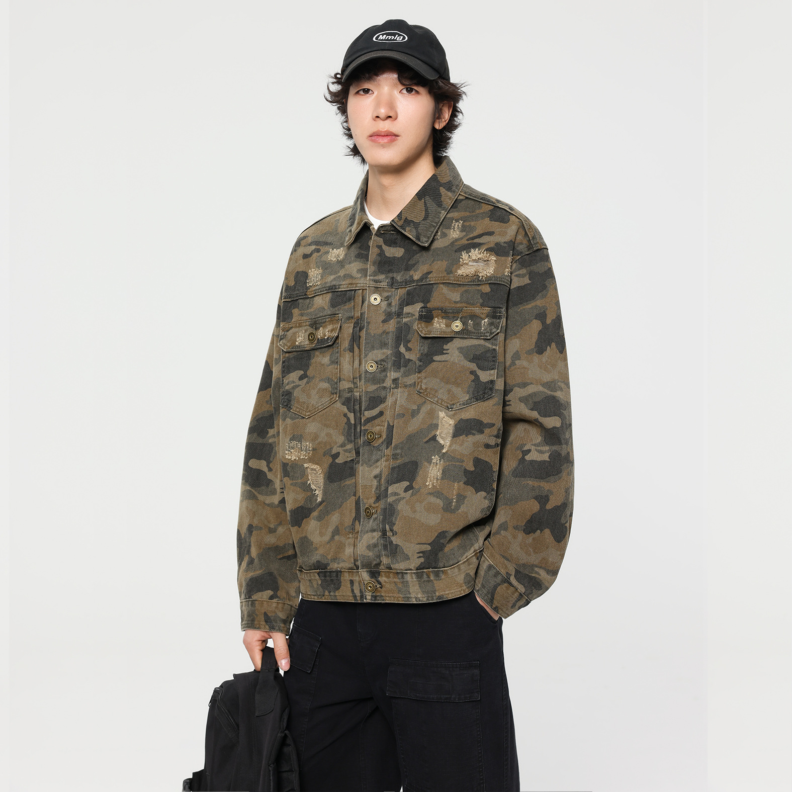 ダメージ加工カモフラージュジャケット ミリタリージャケット メンズ