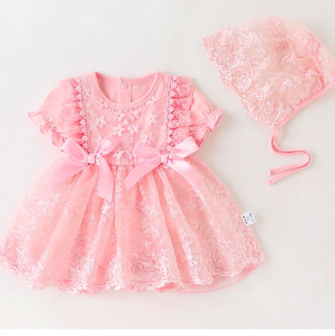 ベビードレス 新生児~90cm 花柄刺繍 退院用 ベビードレス お宮参り 百