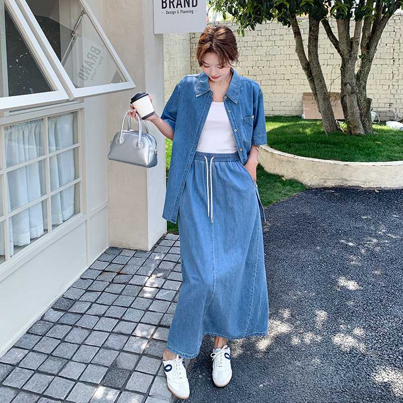 デニムセットアップ リラックスロングスカートセット スカート
