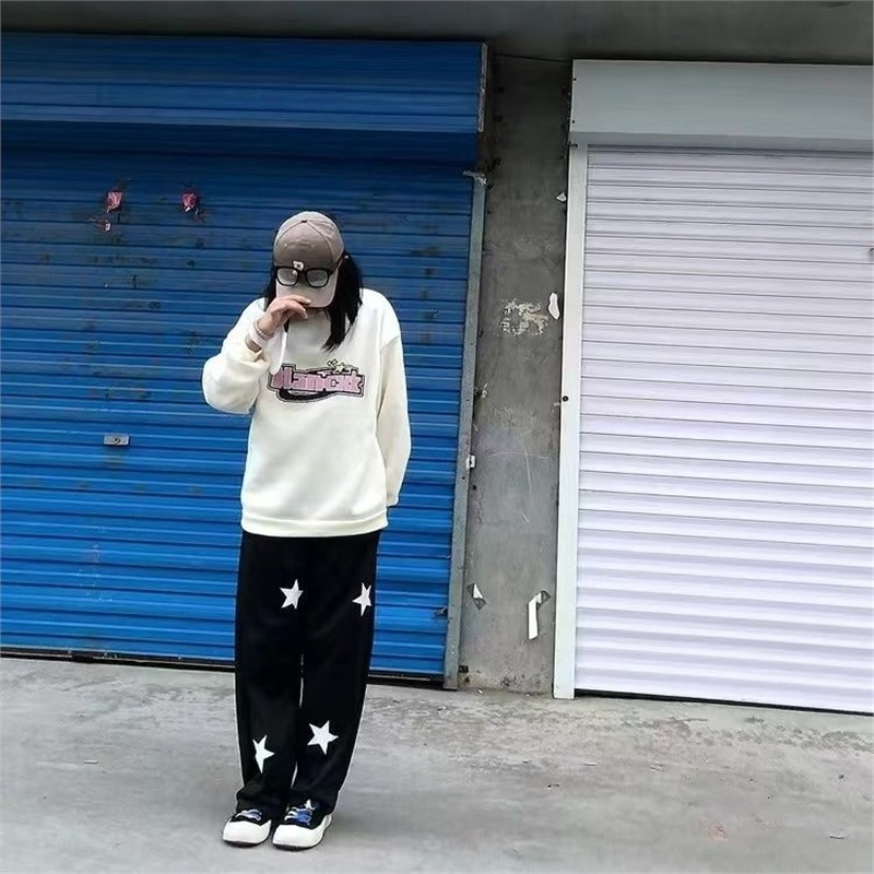 Y2Kファッション 星柄ワイドストレートパンツ ボトムス|Y2K