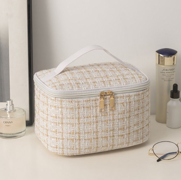 メイクボックス 上品ツイード風化粧ポーチ大容量収納ケース メイク