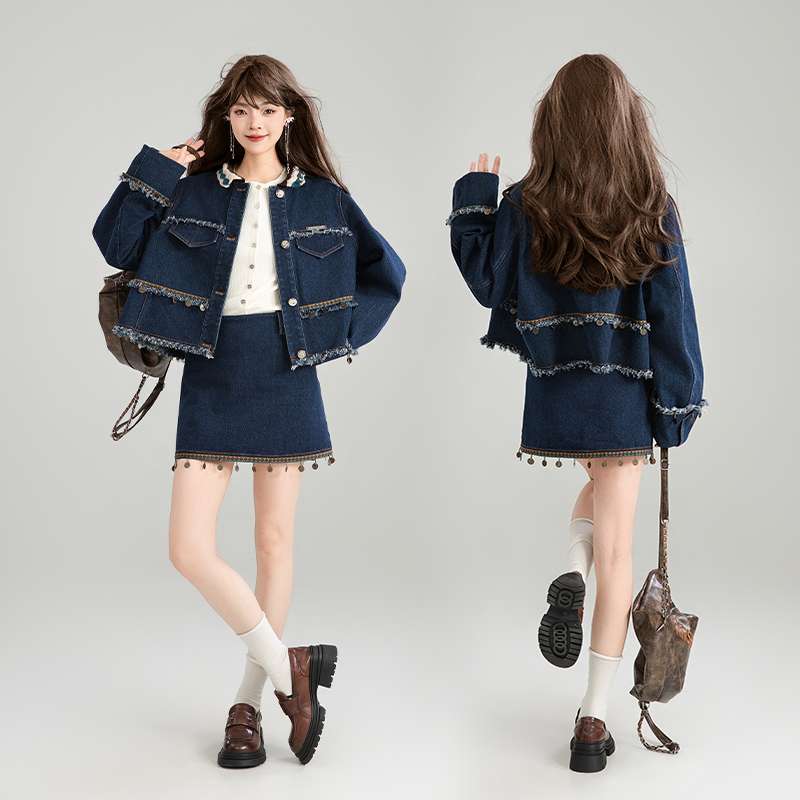 フリンジ装飾デニムセットアップ デニム レディース|セットアップ専門