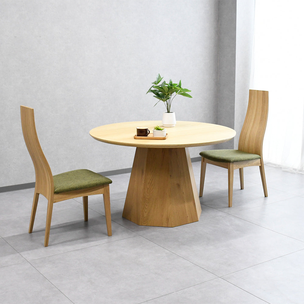 ラウンドダイニングテーブル 直径120cm ナチュラル木目×幾何学ベース脚