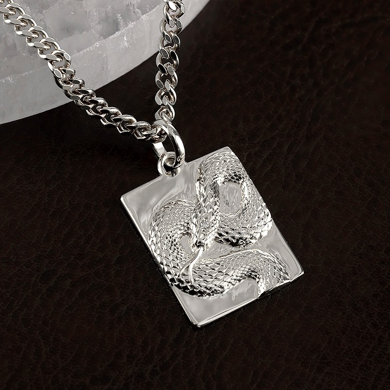 ヘビ 蛇 プラチナ ペンダントトップ スネーク プレート ネックレス