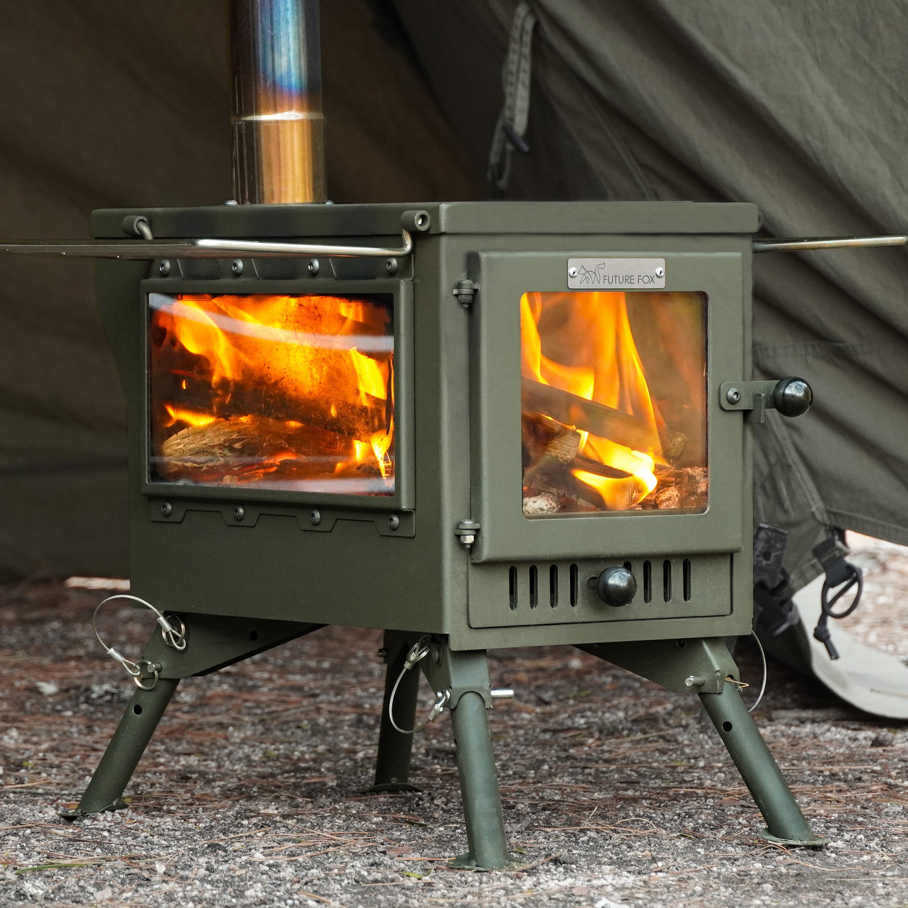 10 折りたたみ式 薪ストーブ サイドガラスパネル 3面ガラス 重量4KG 薪