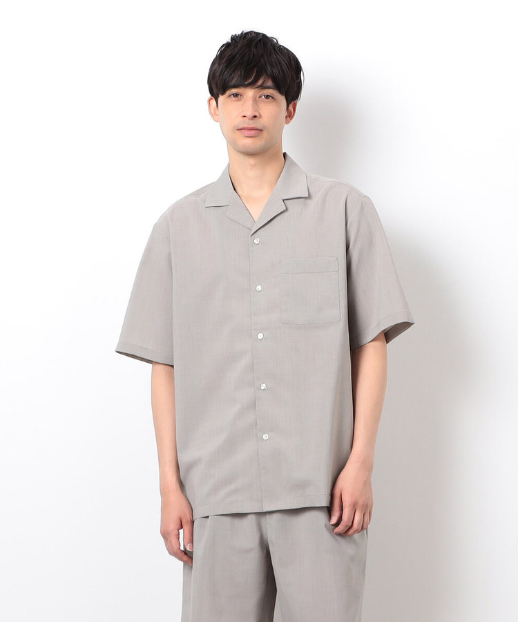 セットアップ対応】リネンライク ポリエステル オープンカラーシャツ